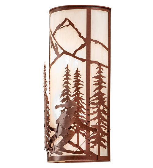 Meyda Lighting Alpine 8" 2-Light Rust Wall Sconce With White Angelwing Idalight Shade