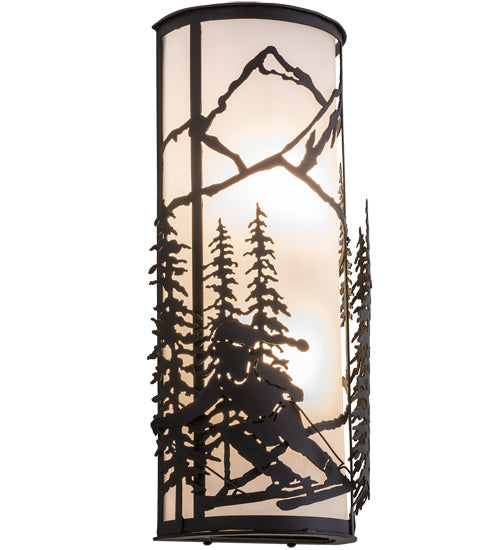 Meyda Lighting Alpine 9" 2-Light Textured Black Left Wall Sconce With White Statuario Idalight Shade Glass