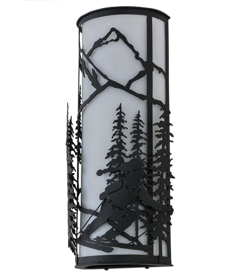 Meyda Lighting Alpine 9" 2-Light Textured Black Right Wall Sconce With Statuario Idalight Shade Glass