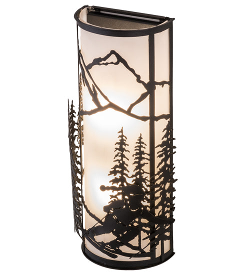 Meyda Lighting Alpine 9" 2-Light Textured Black Right Wall Sconce With Statuario Idalight Shade Glass