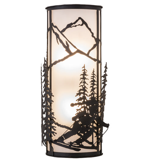 Meyda Lighting Alpine 9" 2-Light Textured Black Right Wall Sconce With Statuario Idalight Shade Glass