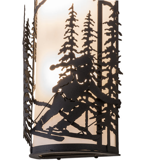 Meyda Lighting Alpine 9" 2-Light Textured Black Right Wall Sconce With Statuario Idalight Shade Glass