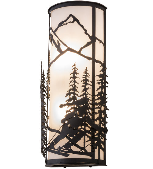 Meyda Lighting Alpine 9" 2-Light Textured Black Right Wall Sconce With Statuario Idalight Shade Glass