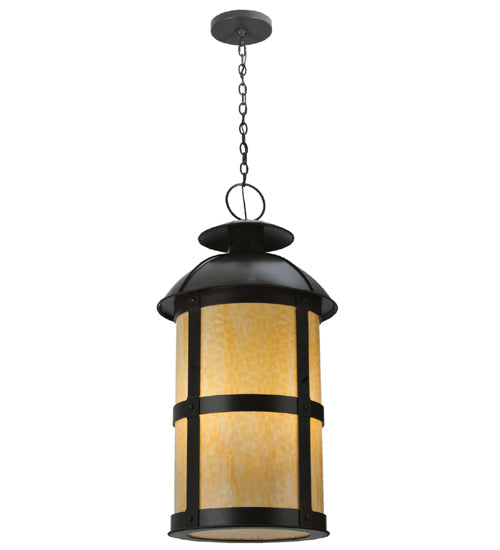Meyda Lighting Altamire 22" 4-Light Timeless Bronze Hanging Lantern Pendant Light With Beige Art Shade Glass