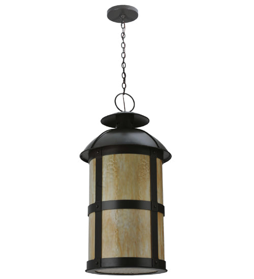 Meyda Lighting Altamire 22" 4-Light Timeless Bronze Hanging Lantern Pendant Light With Beige Art Shade Glass