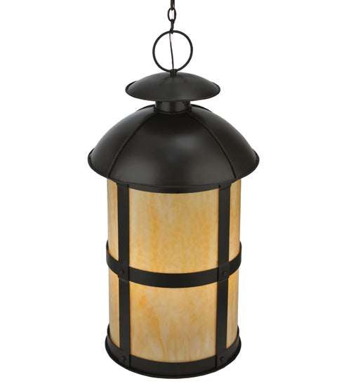 Meyda Lighting Altamire 22" 4-Light Timeless Bronze Hanging Lantern Pendant Light With Beige Art Shade Glass