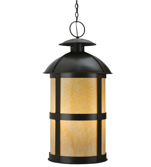 Meyda Lighting Altamire 22" 4-Light Timeless Bronze Hanging Lantern Pendant Light With Beige Art Shade Glass