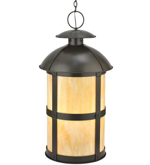 Meyda Lighting Altamire 22" 4-Light Timeless Bronze Hanging Lantern Pendant Light With Beige Art Shade Glass
