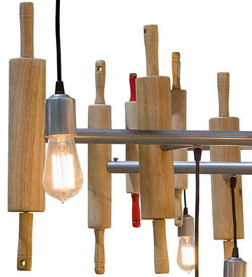 Meyda Lighting Alva 123" 40-Light Natural Wood & Sparkle Silver Kavel Chandelier