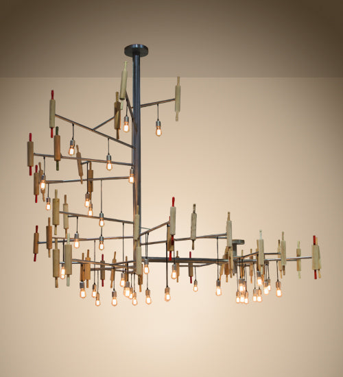 Meyda Lighting Alva 123" 40-Light Natural Wood & Sparkle Silver Kavel Chandelier