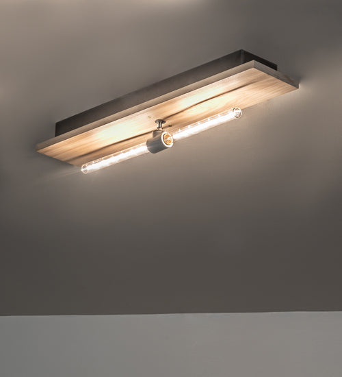 Meyda Lighting Alva 30" 2-Light Satin Clear & Satin Poly Wood Island Flush Mount Light