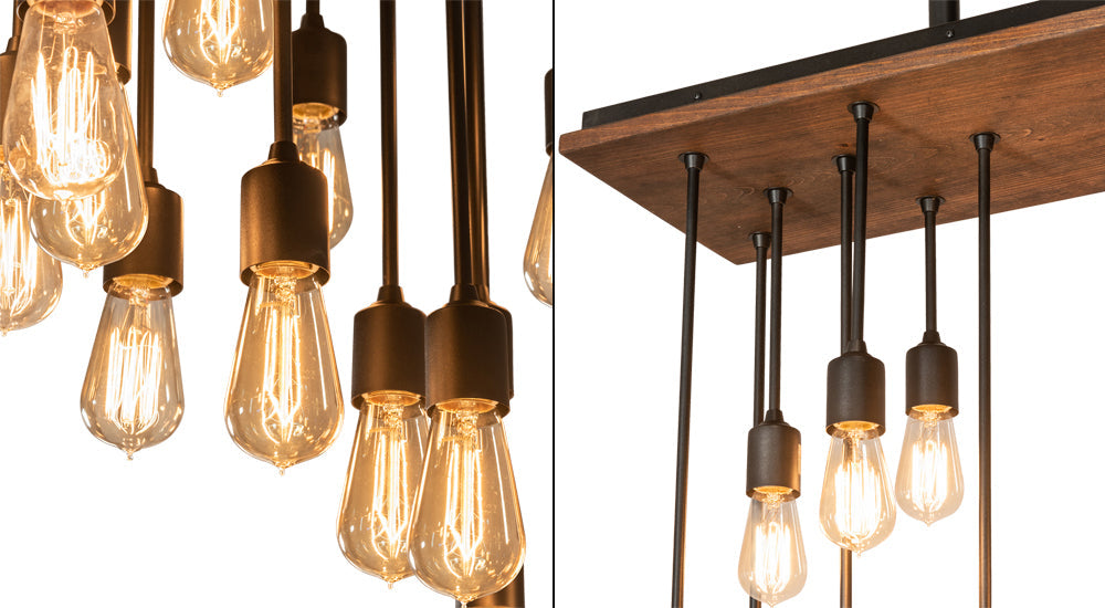 Meyda Lighting Alva 48" 22-Light Oxidized Steel & Dark Walnut Pendant Light