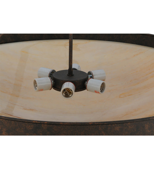 Meyda Lighting Alysiales 32" 5-Light Copper Rust Semi-flush Mount Ceiling Light With Beige Travertine Idalight Shade Glass