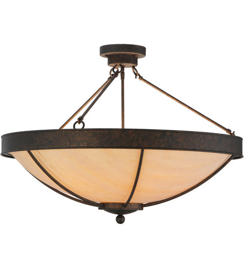 Meyda Lighting Alysiales 32" 5-Light Copper Rust Semi-flush Mount Ceiling Light With Beige Travertine Idalight Shade Glass