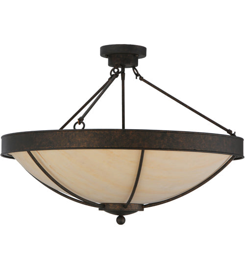 Meyda Lighting Alysiales 32" 5-Light Copper Rust Semi-flush Mount Ceiling Light With Beige Travertine Idalight Shade Glass