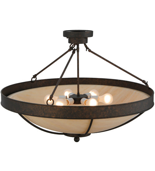 Meyda Lighting Alysiales 32" 5-Light Copper Rust Semi-flush Mount Ceiling Light With Beige Travertine Idalight Shade Glass