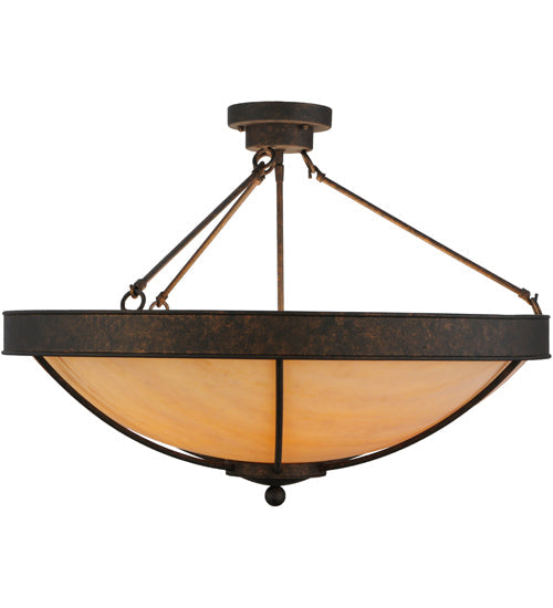 Meyda Lighting Alysiales 32" 5-Light Copper Rust Semi-flush Mount Ceiling Light With Beige Travertine Idalight Shade Glass