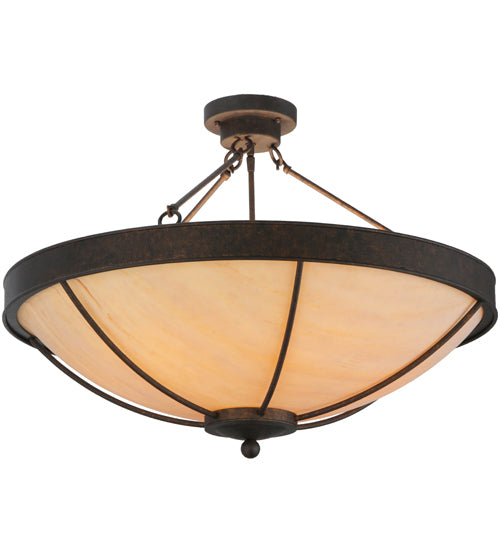 Meyda Lighting Alysiales 32" 5-Light Copper Rust Semi-flush Mount Ceiling Light With Beige Travertine Idalight Shade Glass