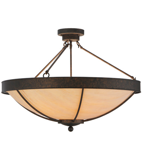 Meyda Lighting Alysiales 32" 5-Light Copper Rust Semi-flush Mount Ceiling Light With Beige Travertine Idalight Shade Glass