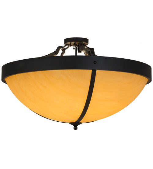 Meyda Lighting Alysiales 36" 6-Light Textured Black Luxe Semi-flush Mount Ceiling Light With Tawnyrock Idalight Shade Glass