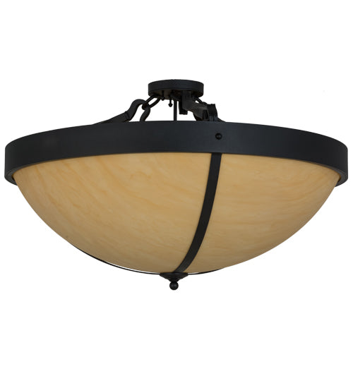 Meyda Lighting Alysiales 36" 6-Light Textured Black Luxe Semi-flush Mount Ceiling Light With Tawnyrock Idalight Shade Glass