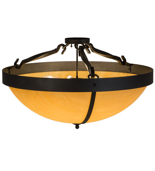Meyda Lighting Alysiales 36" 6-Light Textured Black Luxe Semi-flush Mount Ceiling Light With Tawnyrock Idalight Shade Glass