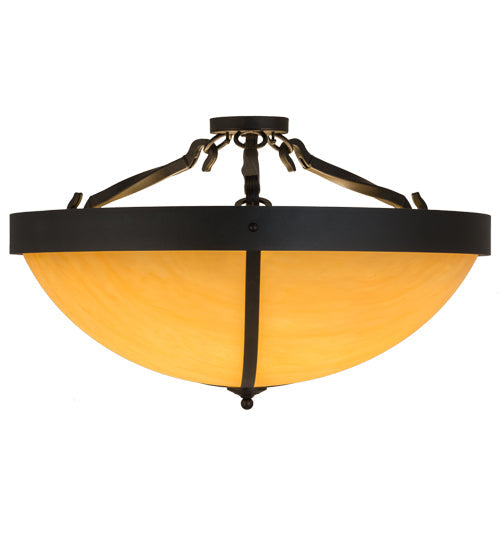 Meyda Lighting Alysiales 36" 6-Light Textured Black Luxe Semi-flush Mount Ceiling Light With Tawnyrock Idalight Shade Glass