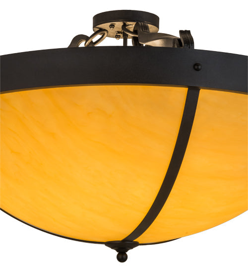 Meyda Lighting Alysiales 36" 6-Light Textured Black Luxe Semi-flush Mount Ceiling Light With Tawnyrock Idalight Shade Glass