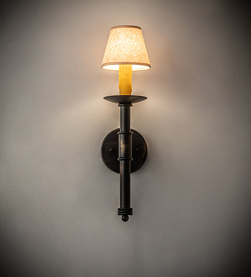 Meyda Lighting Amada 5" Antique Black Wall Sconce With Brown Natural Parchment Textrene Shade