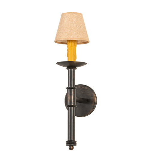 Meyda Lighting Amada 5" Antique Black Wall Sconce With Brown Natural Parchment Textrene Shade