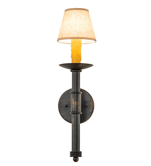 Meyda Lighting Amada 5" Antique Black Wall Sconce With Brown Natural Parchment Textrene Shade