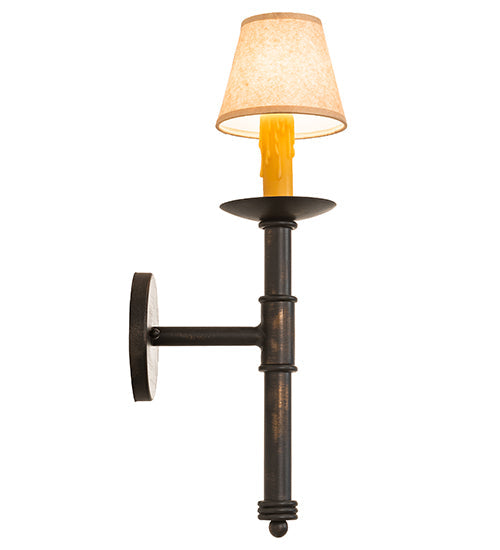 Meyda Lighting Amada 5" Antique Black Wall Sconce With Brown Natural Parchment Textrene Shade