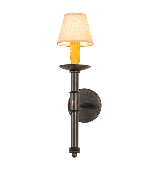 Meyda Lighting Amada 5" Antique Black Wall Sconce With Brown Natural Parchment Textrene Shade