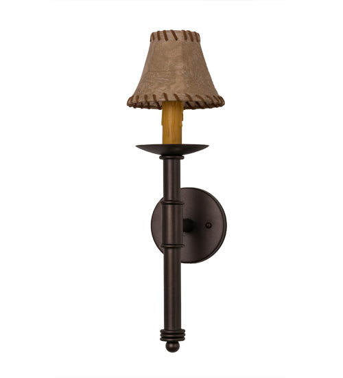 Meyda Lighting Amada 6" Mahogany Bronze Wall Sconce With Beige Faux Leather Shade