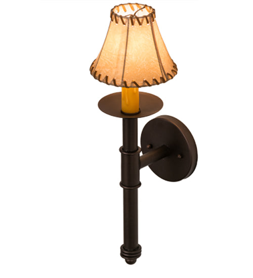 Meyda Lighting Amada 6" Mahogany Bronze Wall Sconce With Beige Faux Leather Shade