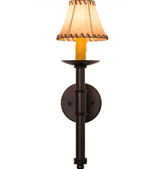 Meyda Lighting Amada 6" Mahogany Bronze Wall Sconce With Beige Faux Leather Shade