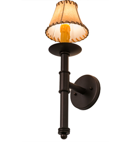 Meyda Lighting Amada 6" Mahogany Bronze Wall Sconce With Beige Faux Leather Shade