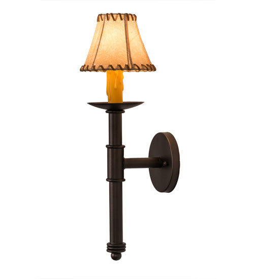 Meyda Lighting Amada 6" Mahogany Bronze Wall Sconce With Beige Faux Leather Shade