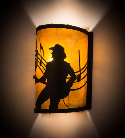 Meyda Lighting Amarillo 8" Textured Black Wall Sconce With Amber Mica Shade Glass