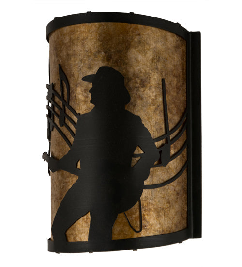 Meyda Lighting Amarillo 8" Textured Black Wall Sconce With Amber Mica Shade Glass