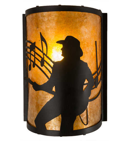 Meyda Lighting Amarillo 8" Textured Black Wall Sconce With Amber Mica Shade Glass