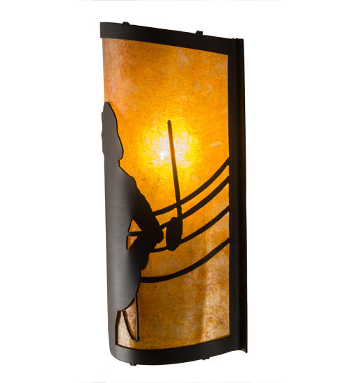Meyda Lighting Amarillo 8" Textured Black Wall Sconce With Amber Mica Shade Glass