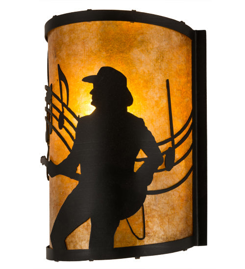Meyda Lighting Amarillo 8" Textured Black Wall Sconce With Amber Mica Shade Glass