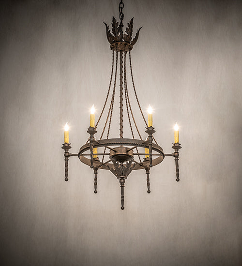 Meyda Lighting Amaury 24" 6-Light Gilded Tobacco Chandelier With Ivory Faux Candlelight