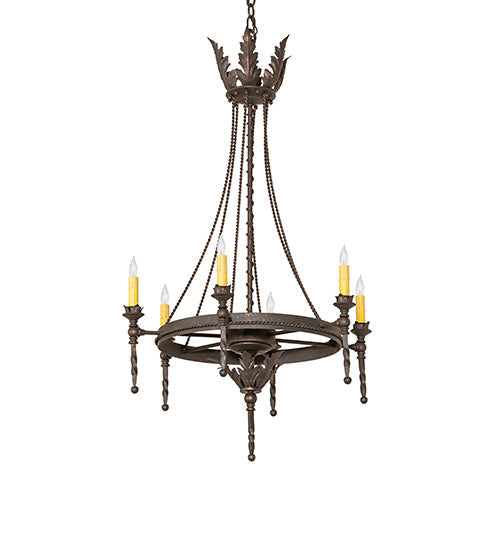 Meyda Lighting Amaury 24" 6-Light Gilded Tobacco Chandelier With Ivory Faux Candlelight