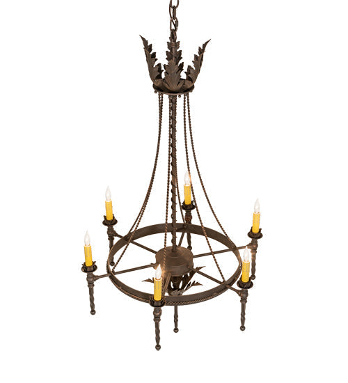 Meyda Lighting Amaury 24" 6-Light Gilded Tobacco Chandelier With Ivory Faux Candlelight