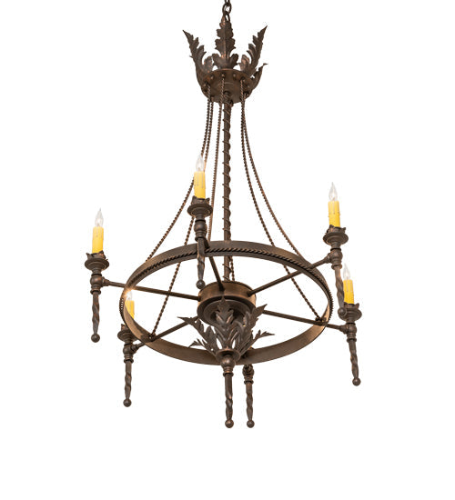 Meyda Lighting Amaury 24" 6-Light Gilded Tobacco Chandelier With Ivory Faux Candlelight