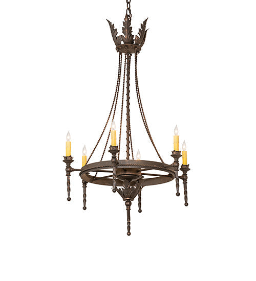 Meyda Lighting Amaury 24" 6-Light Gilded Tobacco Chandelier With Ivory Faux Candlelight