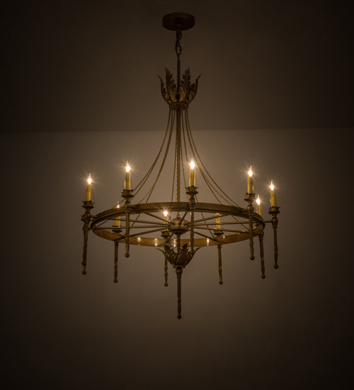 Meyda Lighting Amaury 36" 10-Light Buttered Brass Chandelier With Ivory Faux Candlelight