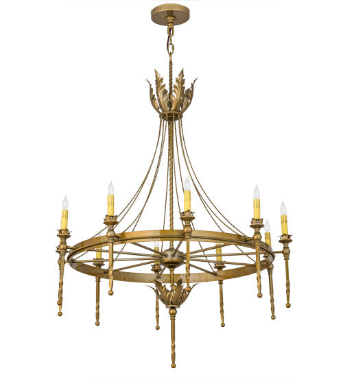Meyda Lighting Amaury 36" 10-Light Buttered Brass Chandelier With Ivory Faux Candlelight
